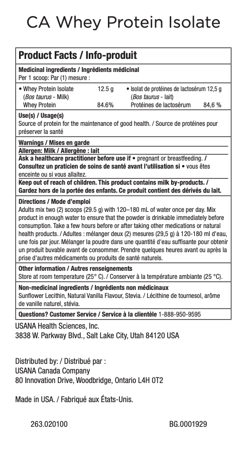Canada Whey Protein Isolate Supplement Facts