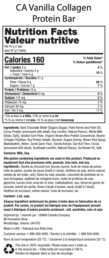 Canada decadent vanilla bars usana supplement facts