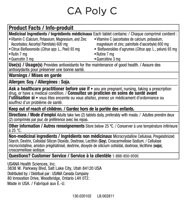 Canada USANA Poly C Supplement Facts