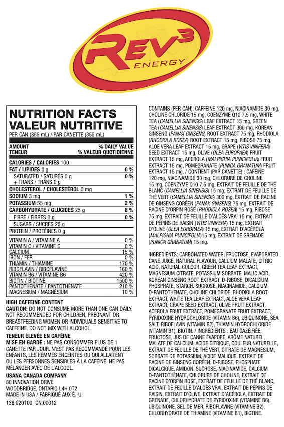 Canada rev 3 drink usana supplement facts