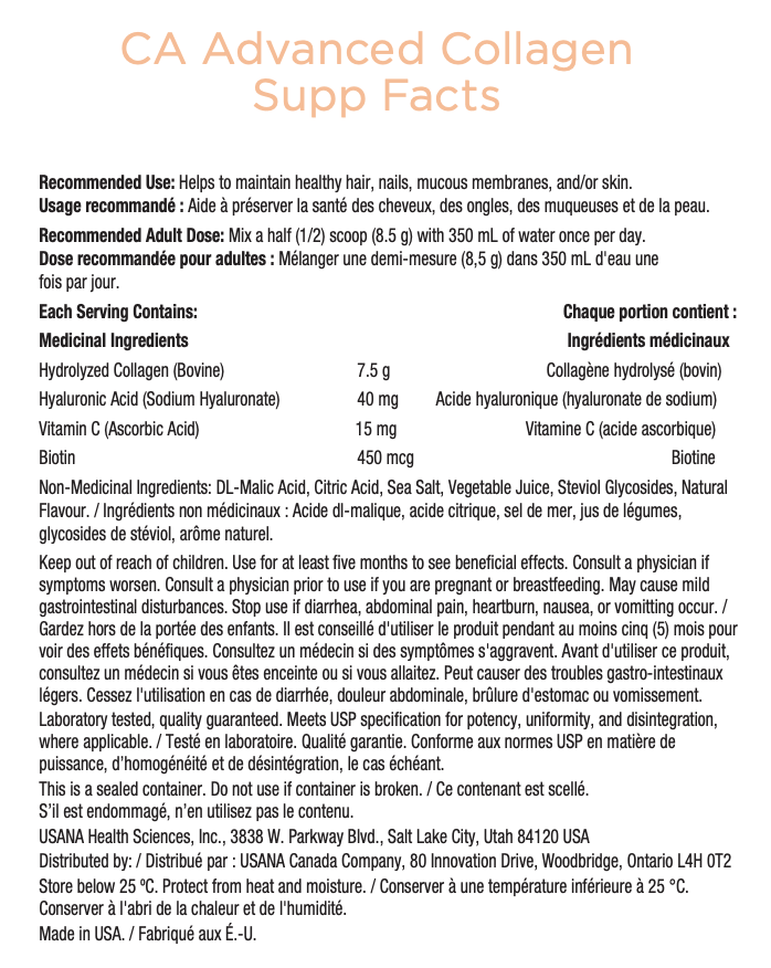 Canada USANA Collagen Supplement Facts