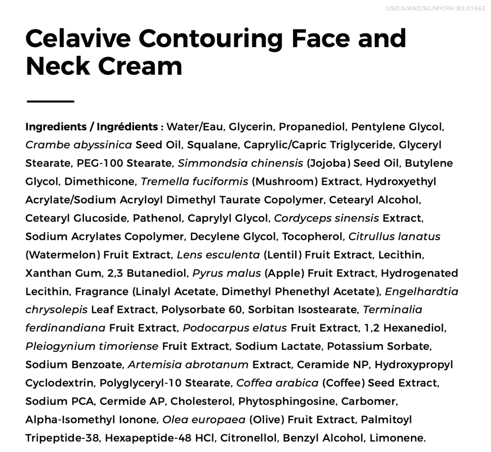 Celavive Contouring Face & Neck Cream Facts