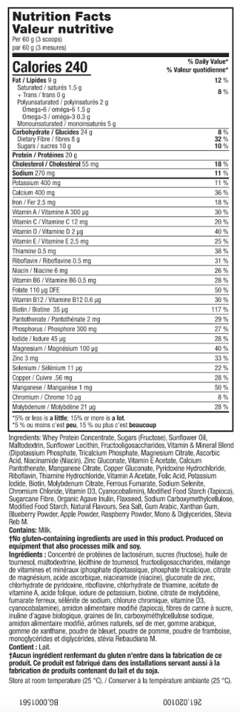 USANA Canada Vanilla Whey Nutrimeal Active Gusset Supplement Facts