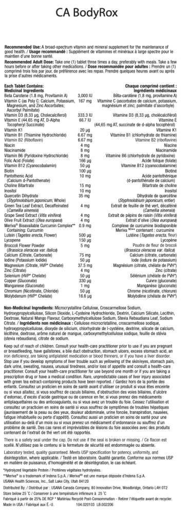 Canada USANA Body Rox Supplement Facts