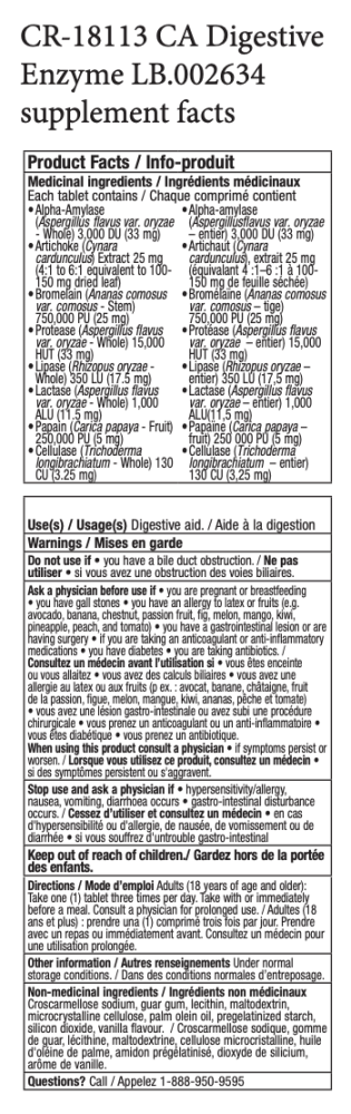 Canada USANA Digestive Enzyme Supplement Facts