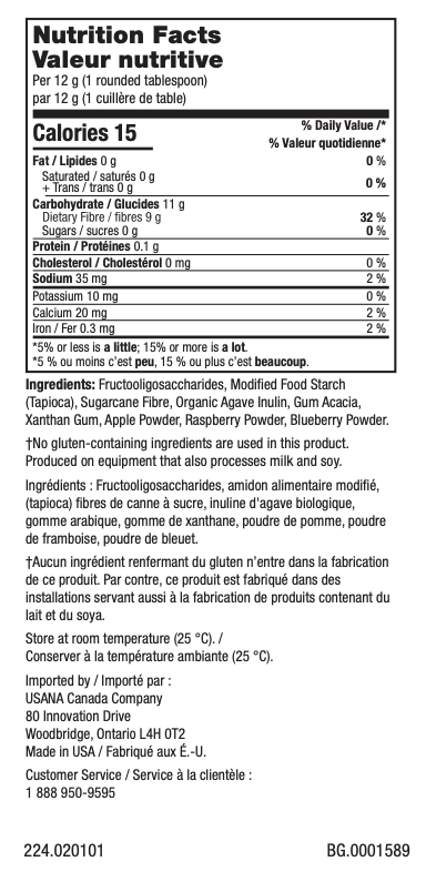 Canada USANA Fibergy Active Supplement Facts