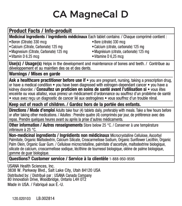 Canada USANA MagneCal D Supplement Facts