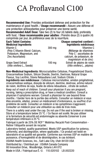 Canada USANA Proflavanol C100 Supplement Facts