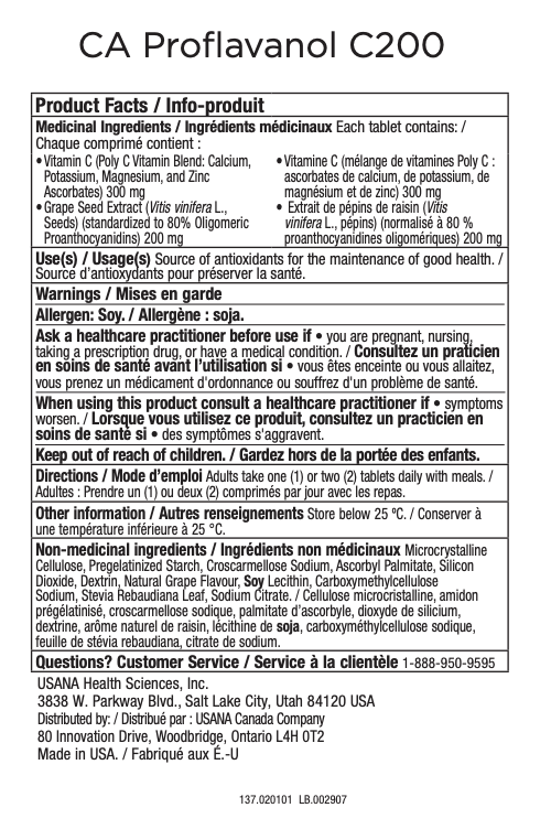 Canada USANA Proflavanol C200 Supplement Facts