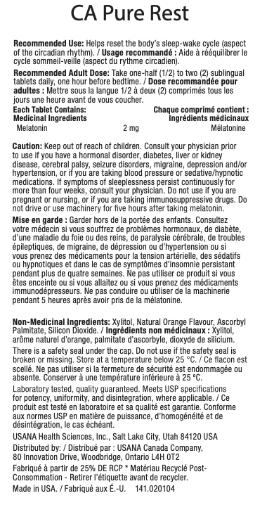 Canada USANA Pure Rest Supplement Facts