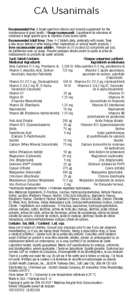 Canada USANA Usanimals Supplement Facts