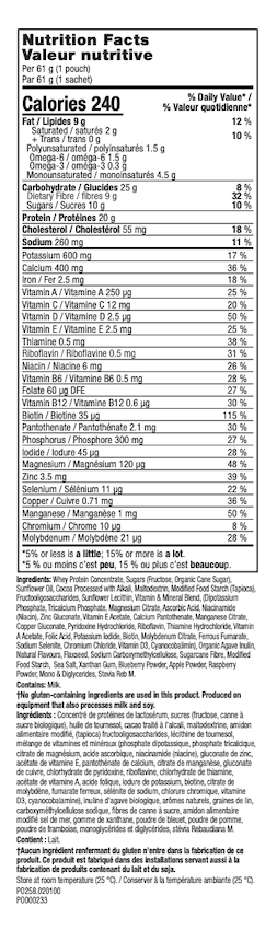 Canada USANA Chocolate Nutrimeal Active Packets Supplement Facts